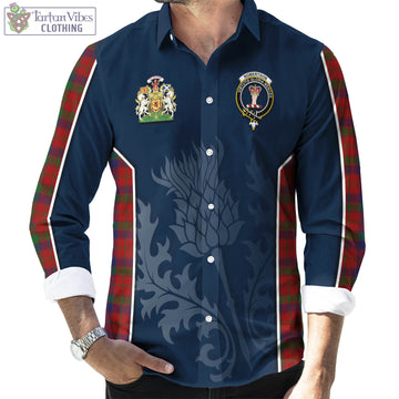 Robertson Tartan Long Sleeve Button Up Shirt with Family Crest and Scottish Thistle Vibes Sport Style