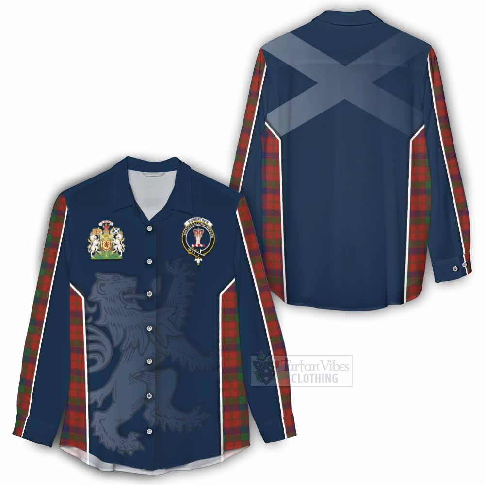 Tartan Vibes Clothing Robertson Tartan Women's Casual Shirt with Family Crest and Lion Rampant Vibes Sport Style