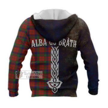 Robertson Tartan Family Crest Knitted Hoodie Alba Gu Brath Be Brave Lion Ancient Style - Tartan Vibes Clothing