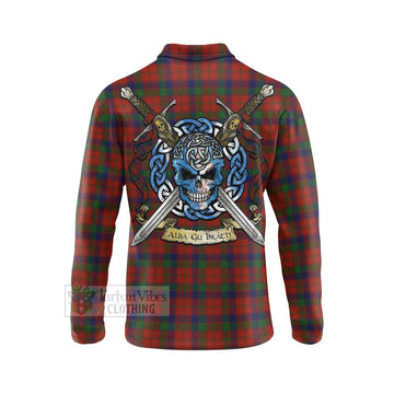 Robertson Tartan Long Sleeve Polo Shirt with Family Crest Celtic Skull Style