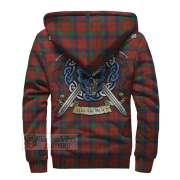 Robertson Tartan Sherpa Hoodie with Family Crest Celtic Skull Style