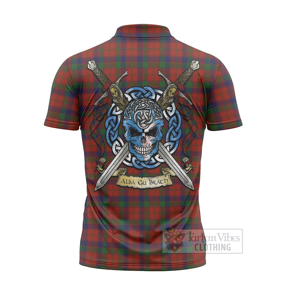 Tartan Vibes Clothing Robertson Tartan Zipper Polo Shirt with Family Crest Celtic Skull Style