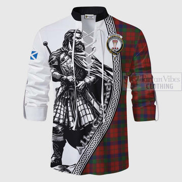 Robertson Tartan Clan Crest Ghillie Kilt Shirt with Highlander Warrior Celtic Style