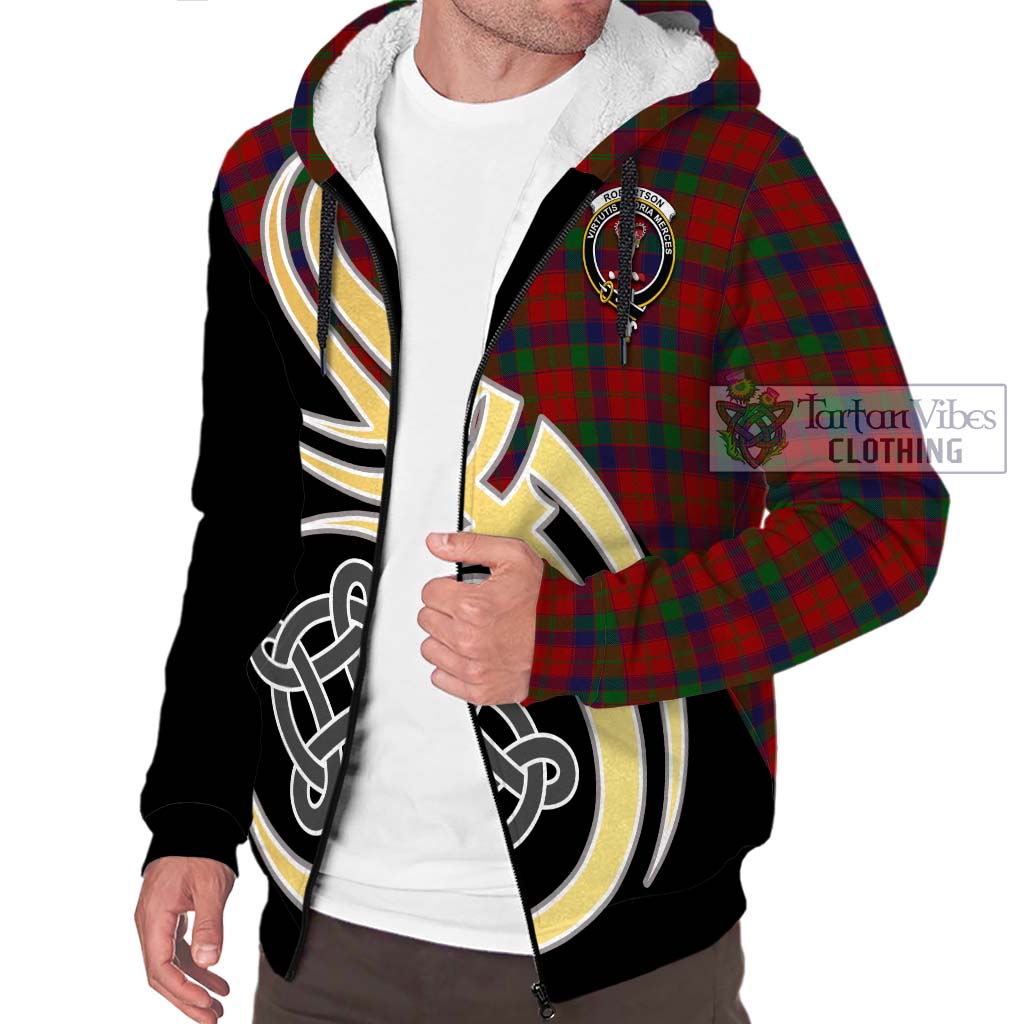 Robertson Tartan Sherpa Hoodie with Family Crest and Celtic Symbol Style - Tartan Vibes Clothing