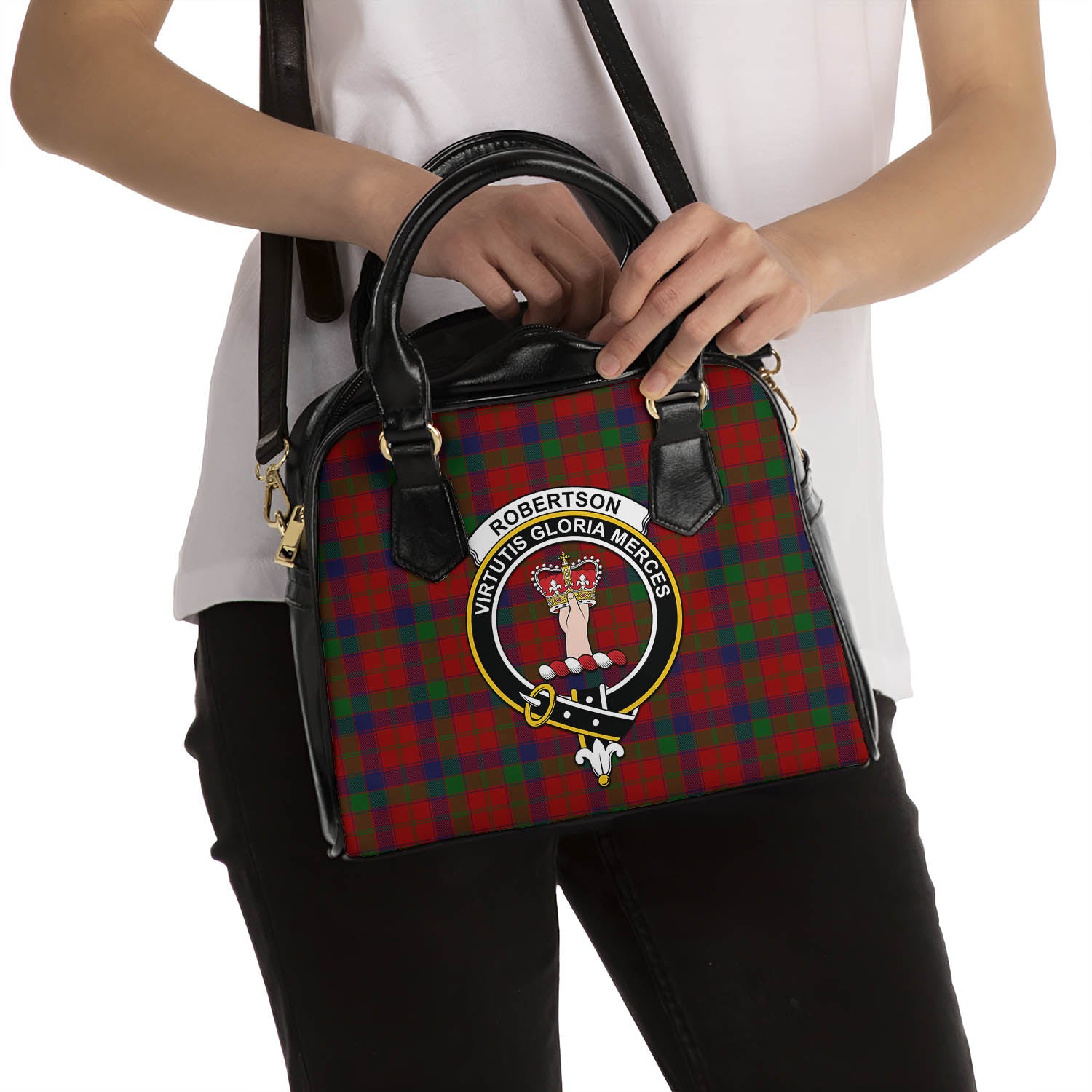 Robertson Tartan Shoulder Handbags with Family Crest - Tartanvibesclothing