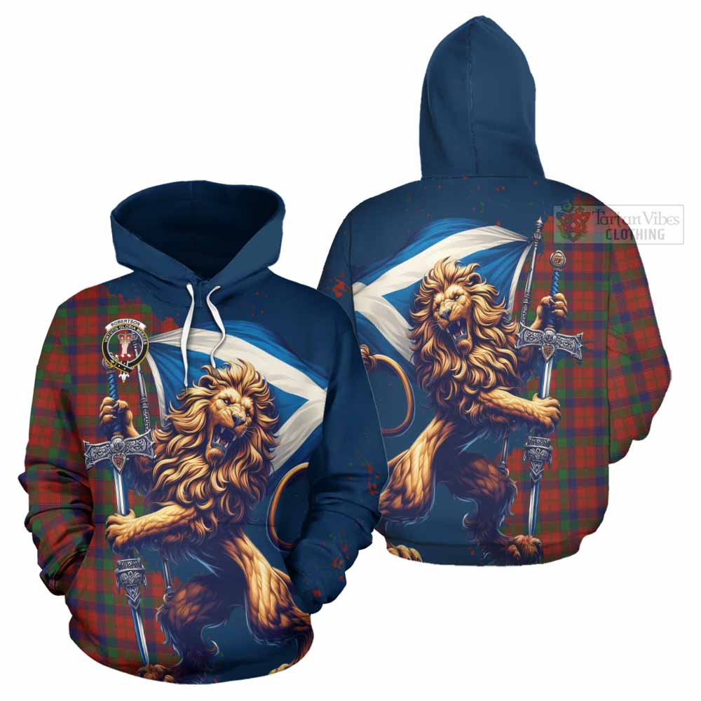 Tartan Vibes Clothing Robertson Tartan Family Crest Hoodie with Scottish Majestic Lion