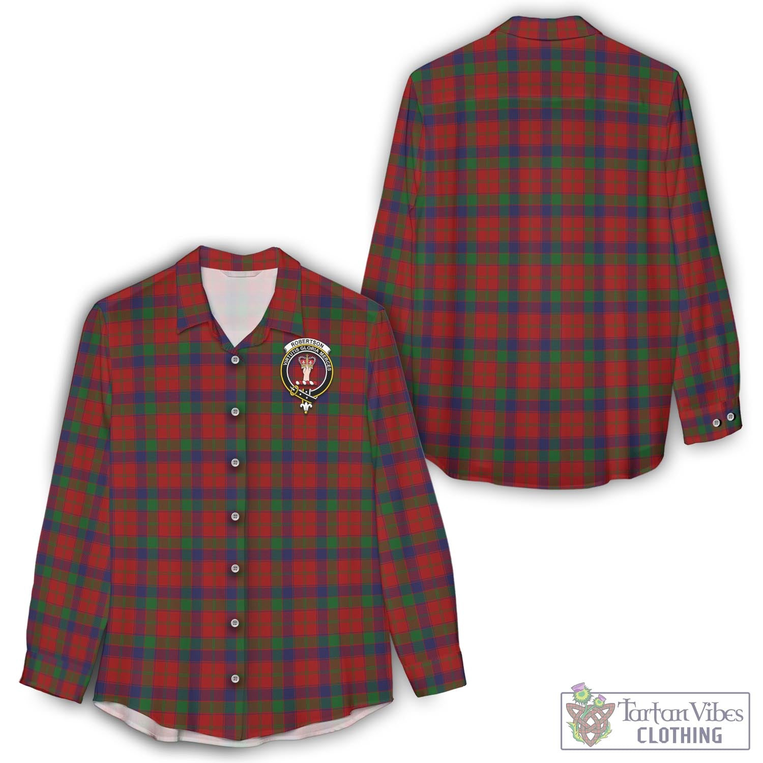 Tartan Vibes Clothing Robertson Tartan Womens Casual Shirt with Family Crest