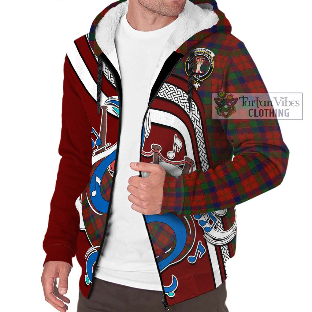 Robertson Tartan Sherpa Hoodie with Epic Bagpipe Style Unisex - Tartanvibesclothing Shop