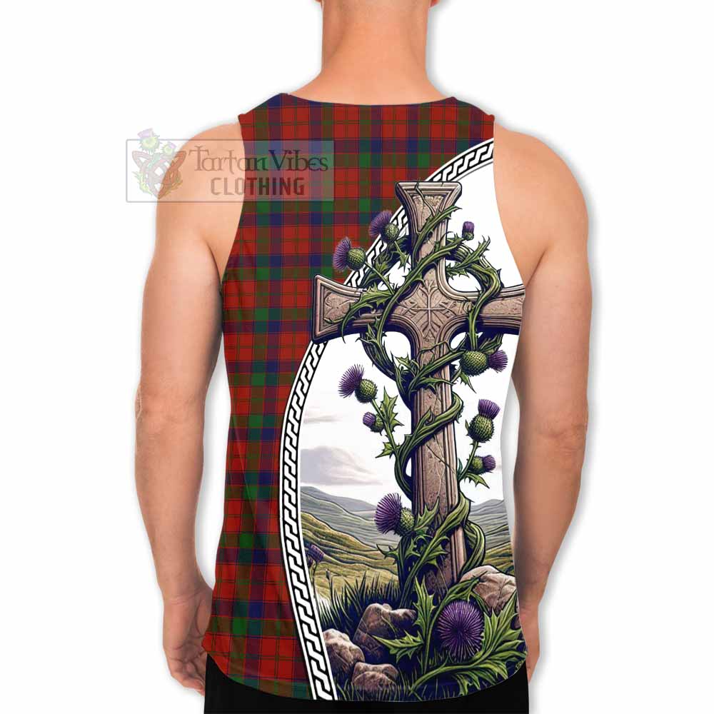 Tartan Vibes Clothing Robertson Tartan Men's Tank Top with Family Crest and St. Andrew's Cross Accented by Thistle Vines