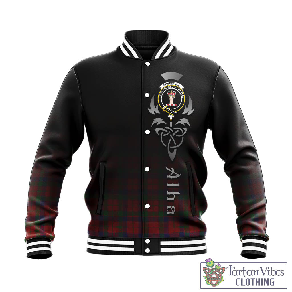 Tartan Vibes Clothing Robertson Tartan Baseball Jacket Featuring Alba Gu Brath Family Crest Celtic Inspired