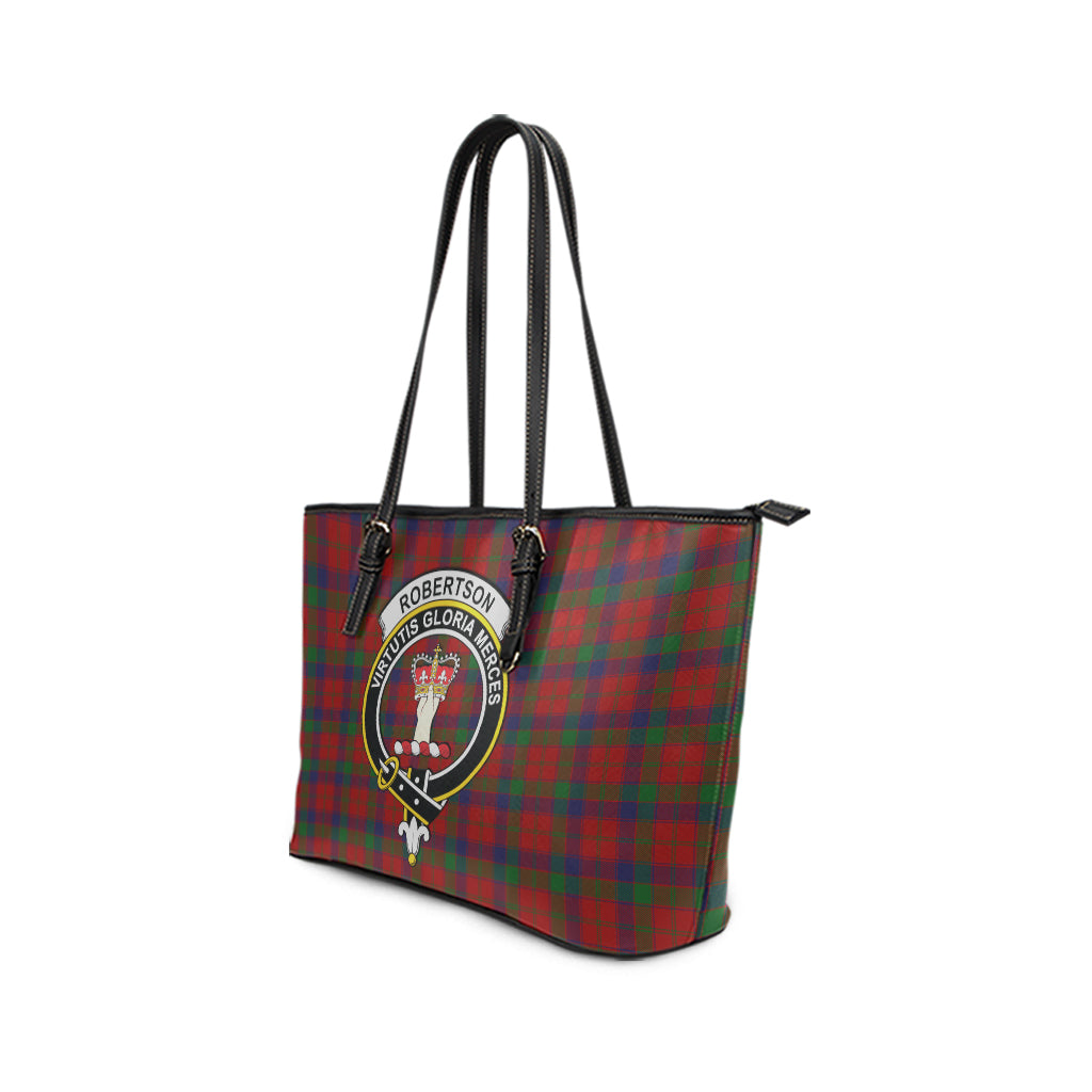 Robertson Tartan Leather Tote Bag with Family Crest - Tartan Vibes Clothing