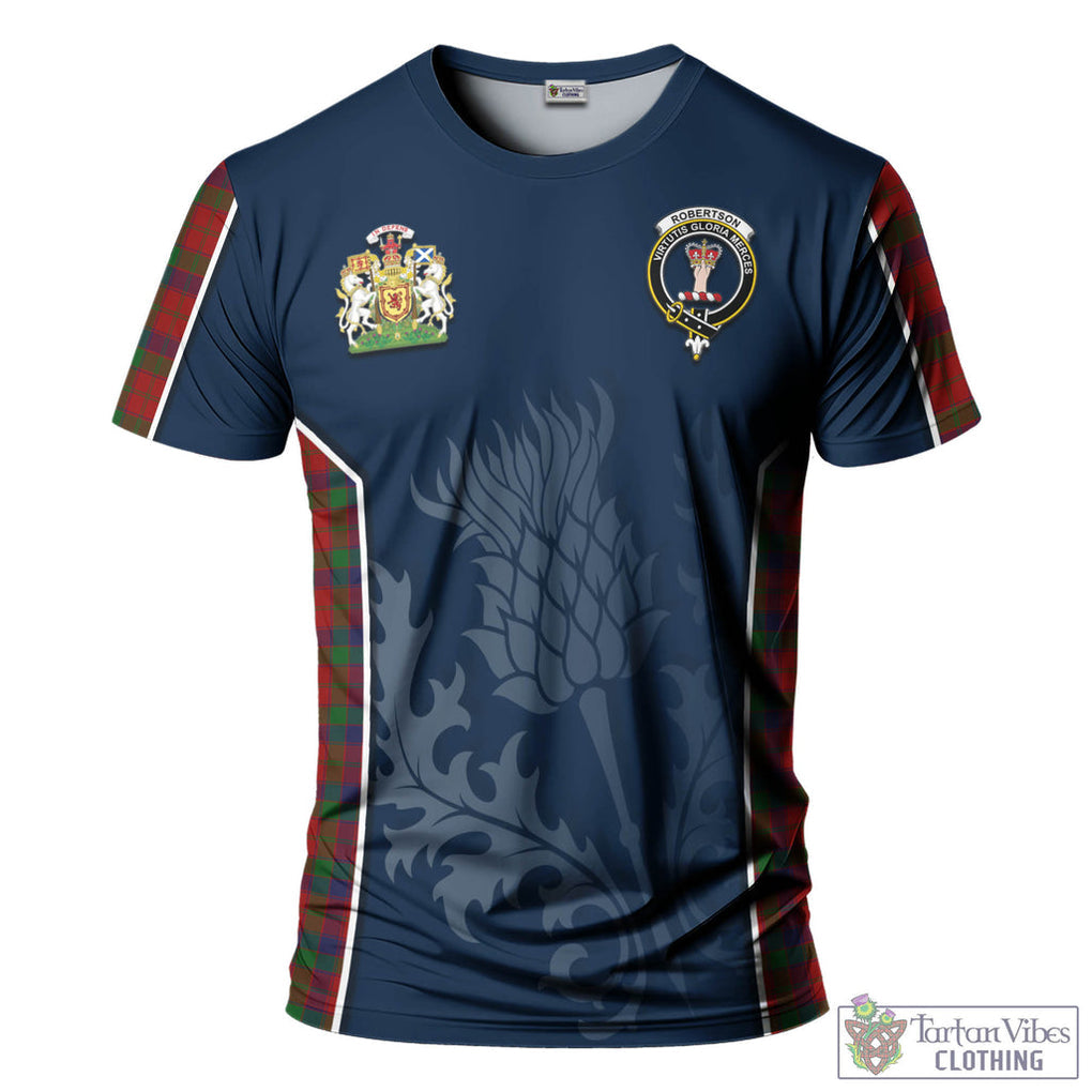 Tartan Vibes Clothing Robertson Tartan T-Shirt with Family Crest and Scottish Thistle Vibes Sport Style