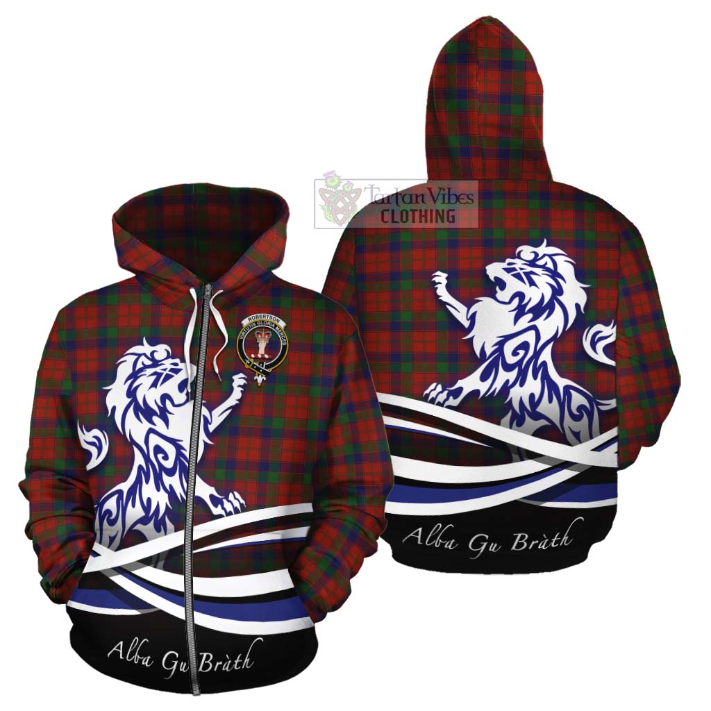 Tartan Vibes Clothing Robertson Tartan Cotton Hoodie with Alba Gu Brath Regal Lion Emblem