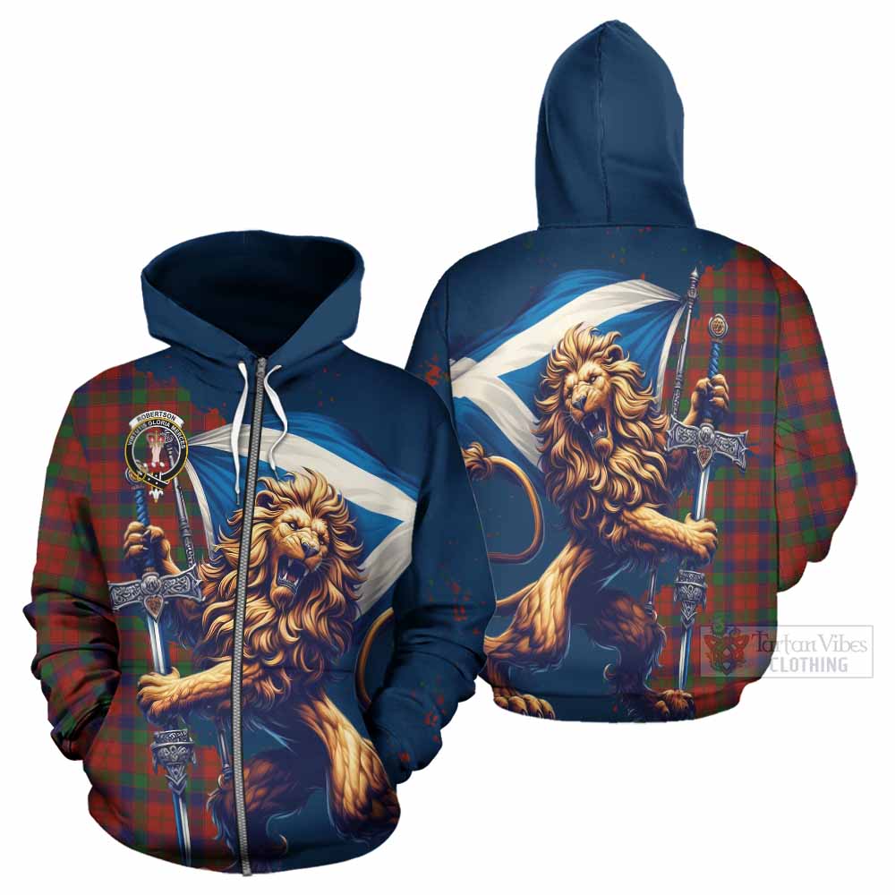 Tartan Vibes Clothing Robertson Tartan Family Crest Hoodie with Scottish Majestic Lion