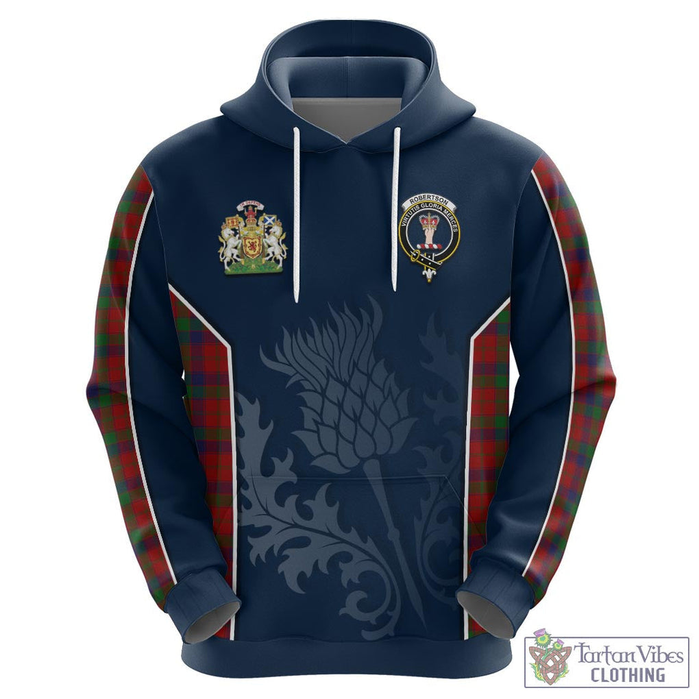 Tartan Vibes Clothing Robertson Tartan Hoodie with Family Crest and Scottish Thistle Vibes Sport Style