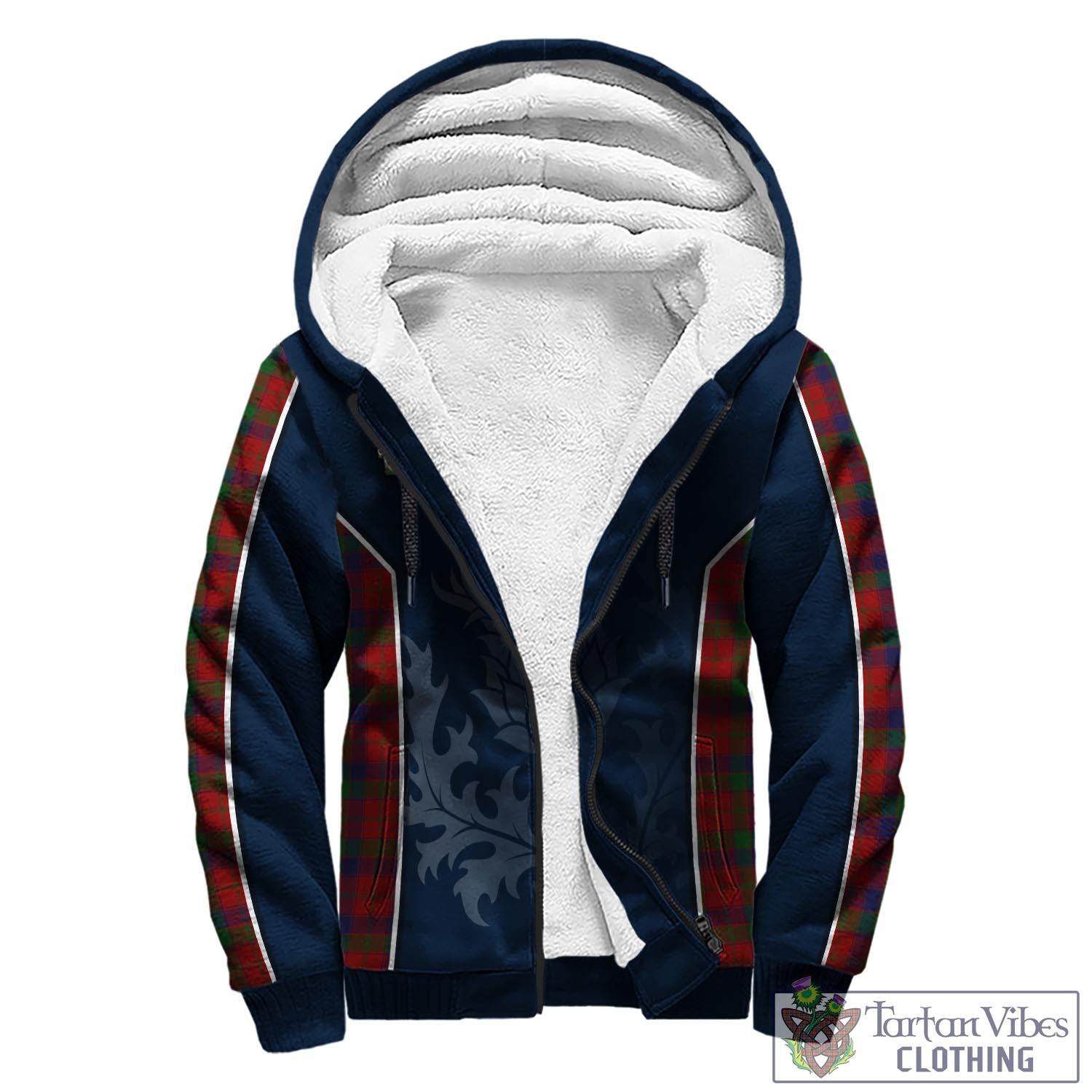 Tartan Vibes Clothing Robertson Tartan Sherpa Hoodie with Family Crest and Scottish Thistle Vibes Sport Style