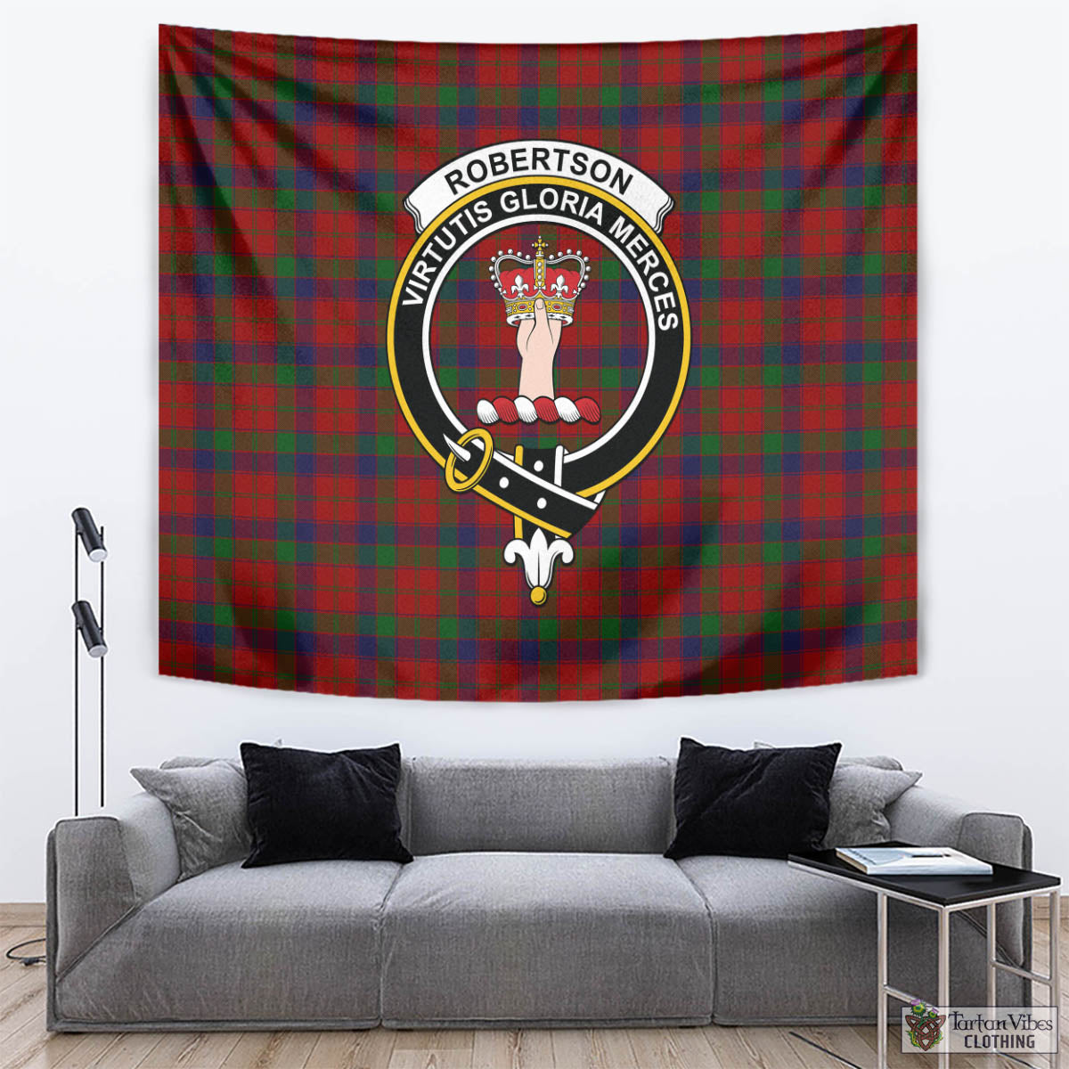 Tartan Vibes Clothing Robertson Tartan Tapestry Wall Hanging and Home Decor for Room with Family Crest