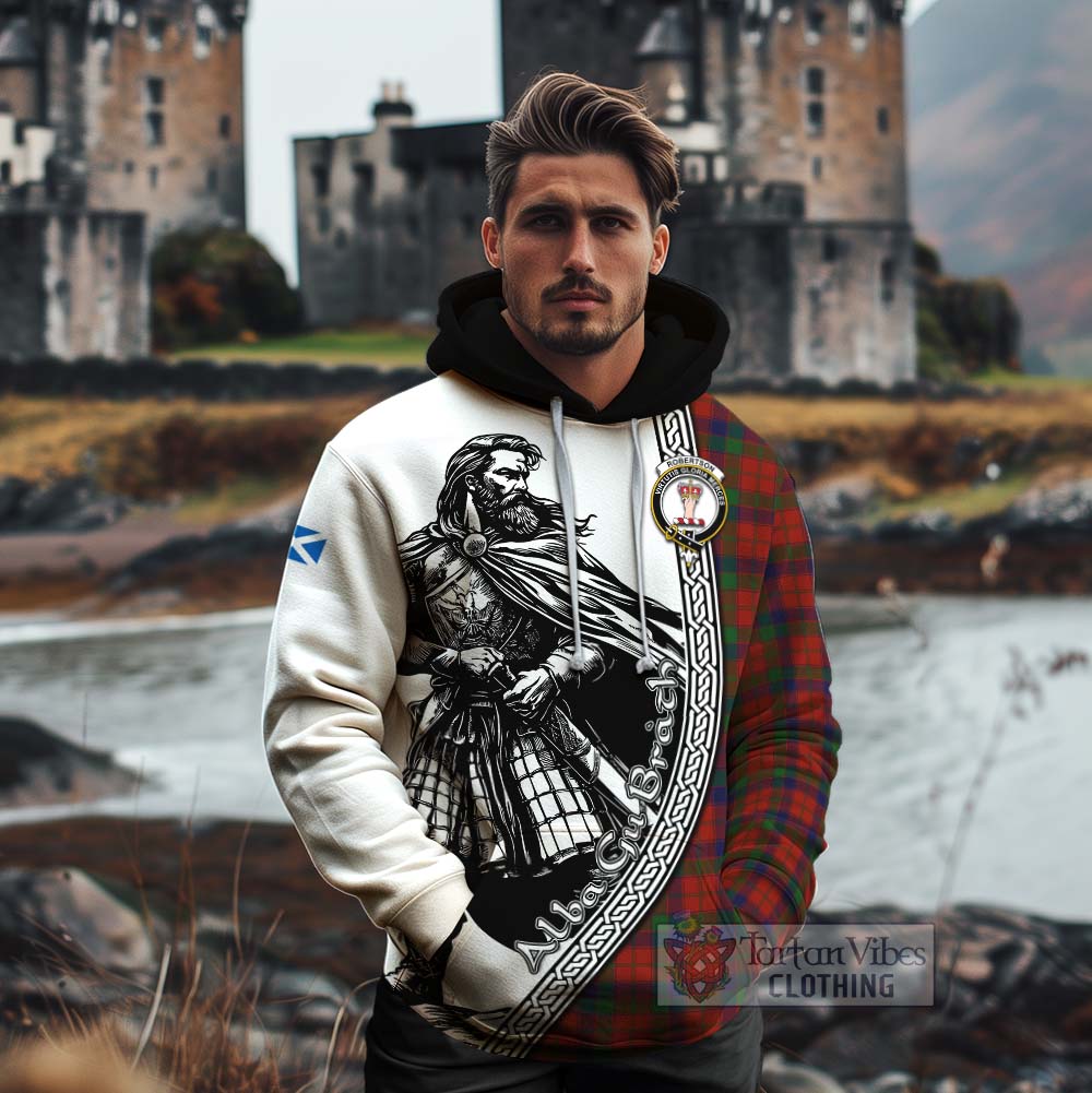 Tartan Vibes Clothing Robertson Tartan Clan Crest Cotton Hoodie with Highlander Warrior Celtic Style