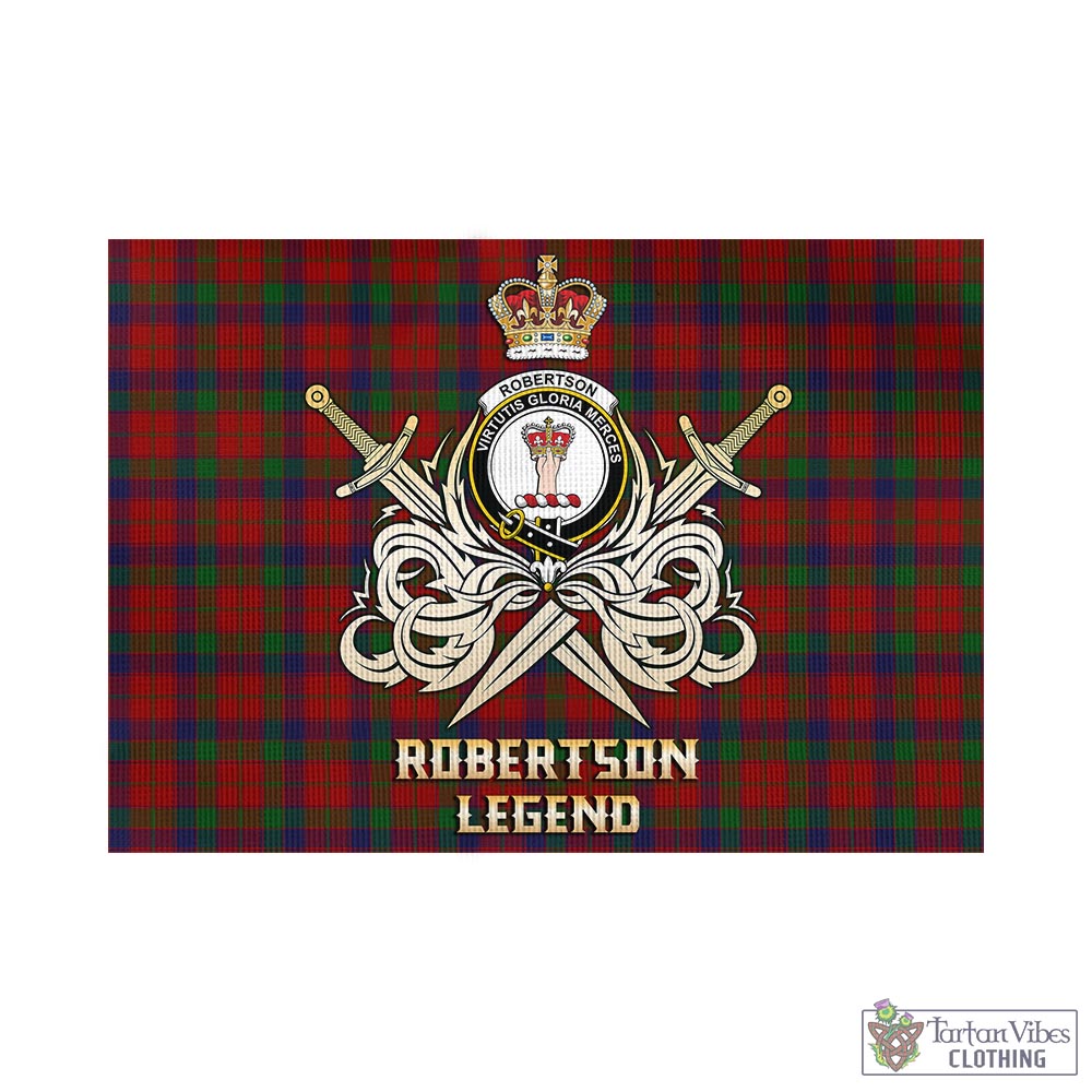 Tartan Vibes Clothing Robertson Tartan Flag with Clan Crest and the Golden Sword of Courageous Legacy