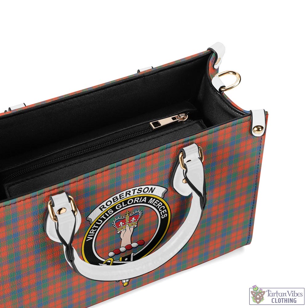 Tartan Vibes Clothing Robertson Ancient Tartan Luxury Leather Handbags with Family Crest