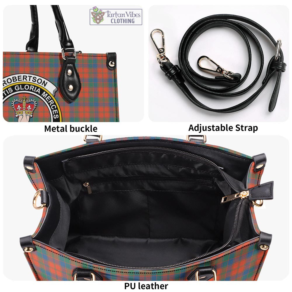 Tartan Vibes Clothing Robertson Ancient Tartan Luxury Leather Handbags with Family Crest