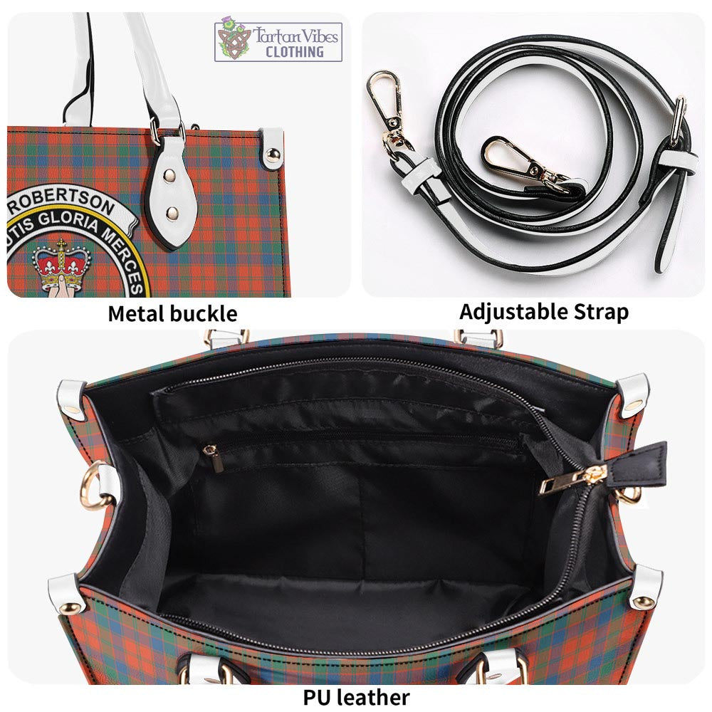 Tartan Vibes Clothing Robertson Ancient Tartan Luxury Leather Handbags with Family Crest