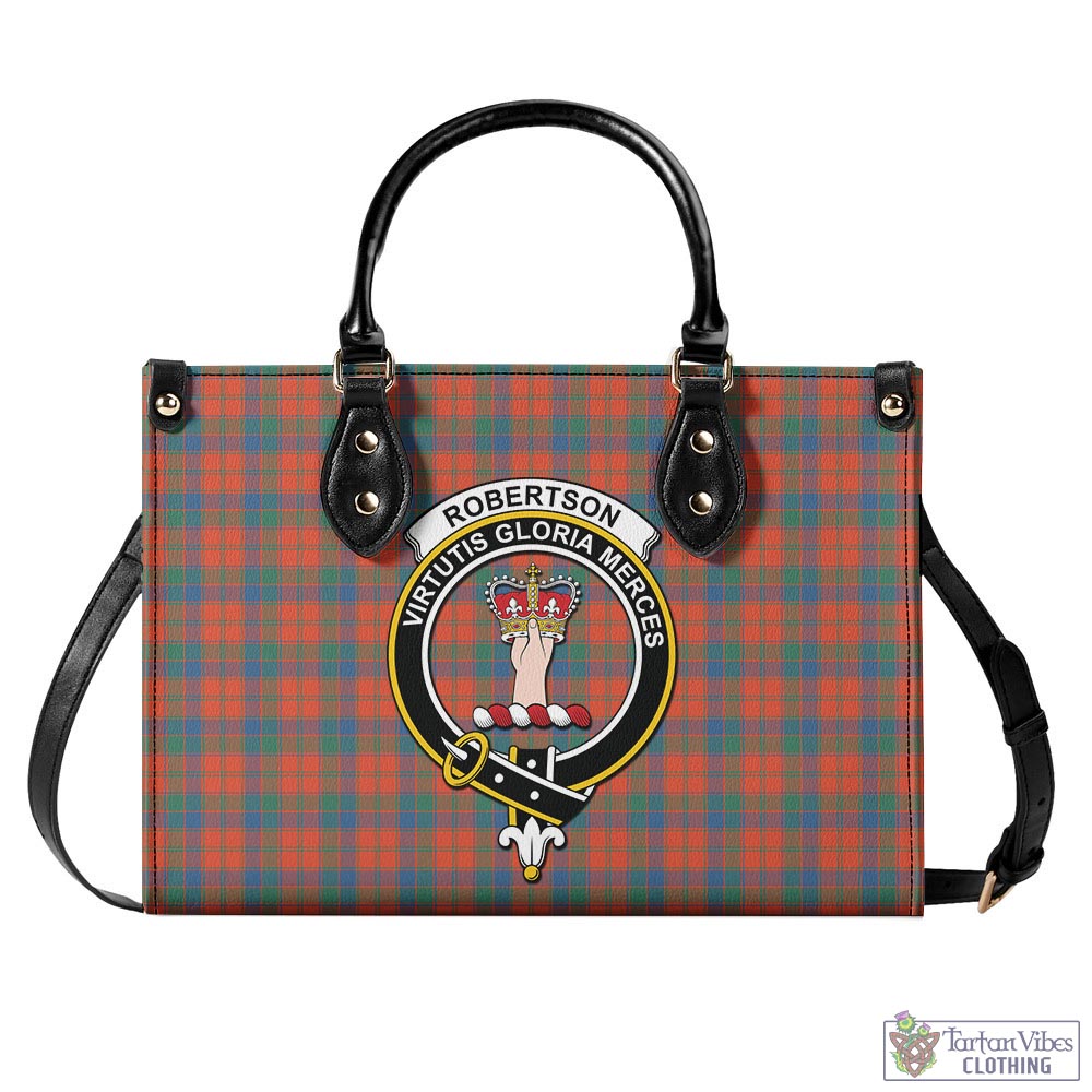 Tartan Vibes Clothing Robertson Ancient Tartan Luxury Leather Handbags with Family Crest