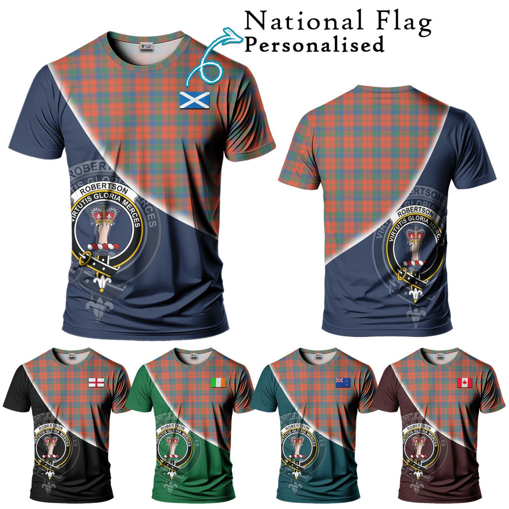 Robertson Ancient Tartan T-Shirt with Personalised National Flag and Family Crest Half Style Kid's Shirt - Tartanvibesclothing Shop