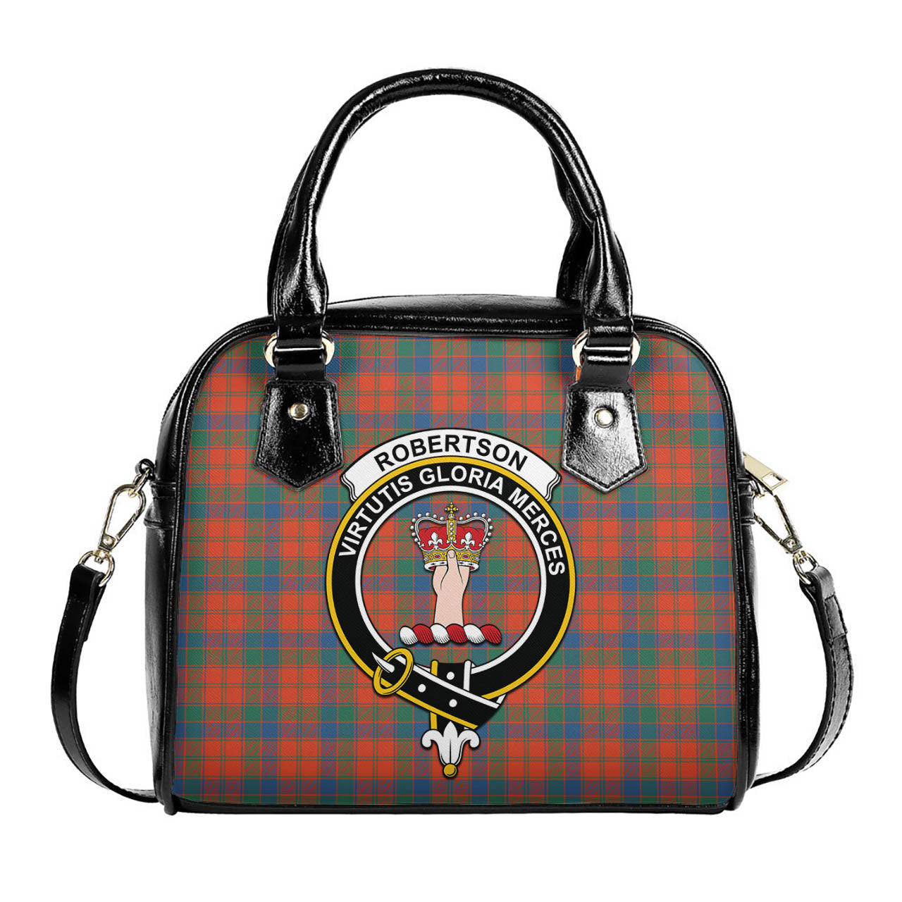 Robertson Ancient Tartan Shoulder Handbags with Family Crest One Size 6*25*22 cm - Tartanvibesclothing