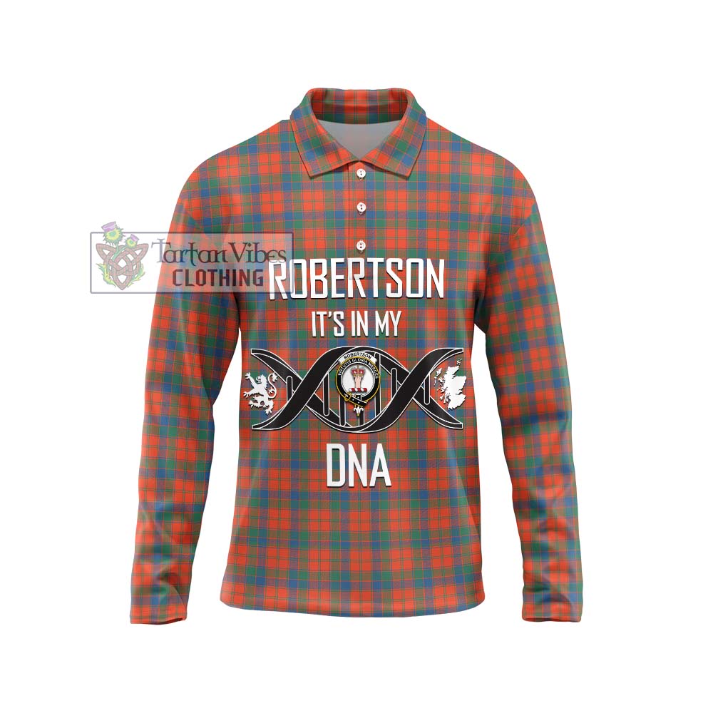 Robertson Ancient Tartan Long Sleeve Polo Shirt with Family Crest DNA In Me Style Unisex - Tartanvibesclothing Shop