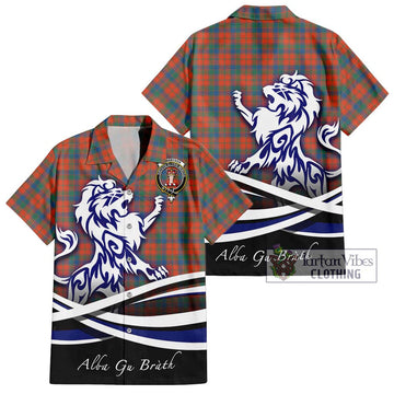 Robertson Ancient Tartan Short Sleeve Button Shirt with Alba Gu Brath Regal Lion Emblem