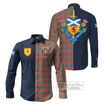 Robertson Ancient Tartan Long Sleeve Button Shirt Alba with Scottish Lion Royal Arm Half Style