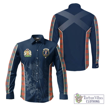 Robertson Ancient Tartan Long Sleeve Button Up Shirt with Family Crest and Scottish Thistle Vibes Sport Style