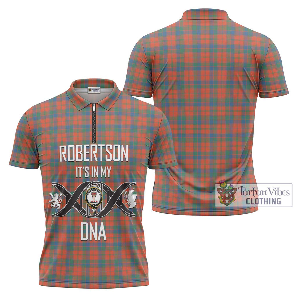 Robertson Ancient Tartan Zipper Polo Shirt with Family Crest DNA In Me Style Unisex - Tartanvibesclothing Shop