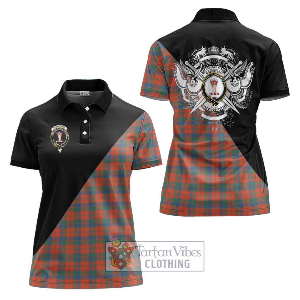 Robertson Ancient Tartan Women's Polo Shirt with Family Crest and Military Logo Style Women - Tartanvibesclothing Shop