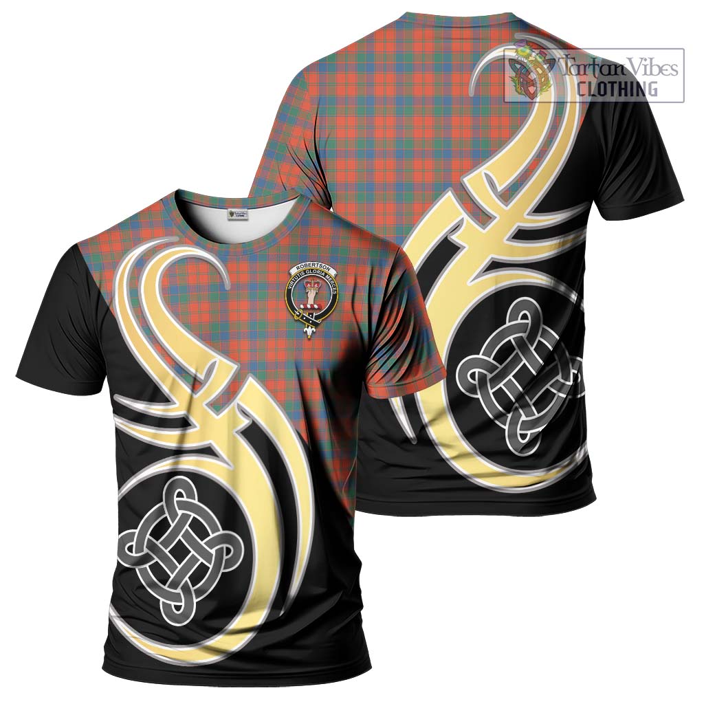 Tartan Vibes Clothing Robertson Ancient Tartan T-Shirt with Family Crest and Celtic Symbol Style