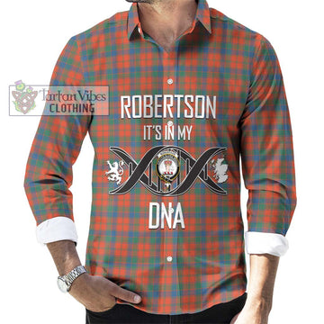 Robertson Ancient Tartan Long Sleeve Button Shirt with Family Crest DNA In Me Style