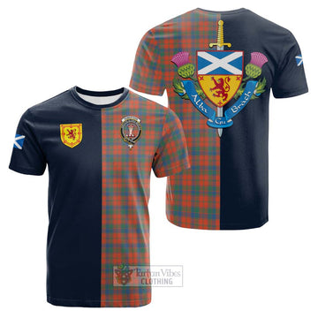 Robertson Ancient Tartan Cotton T-shirt Alba with Scottish Lion Royal Arm Half Style