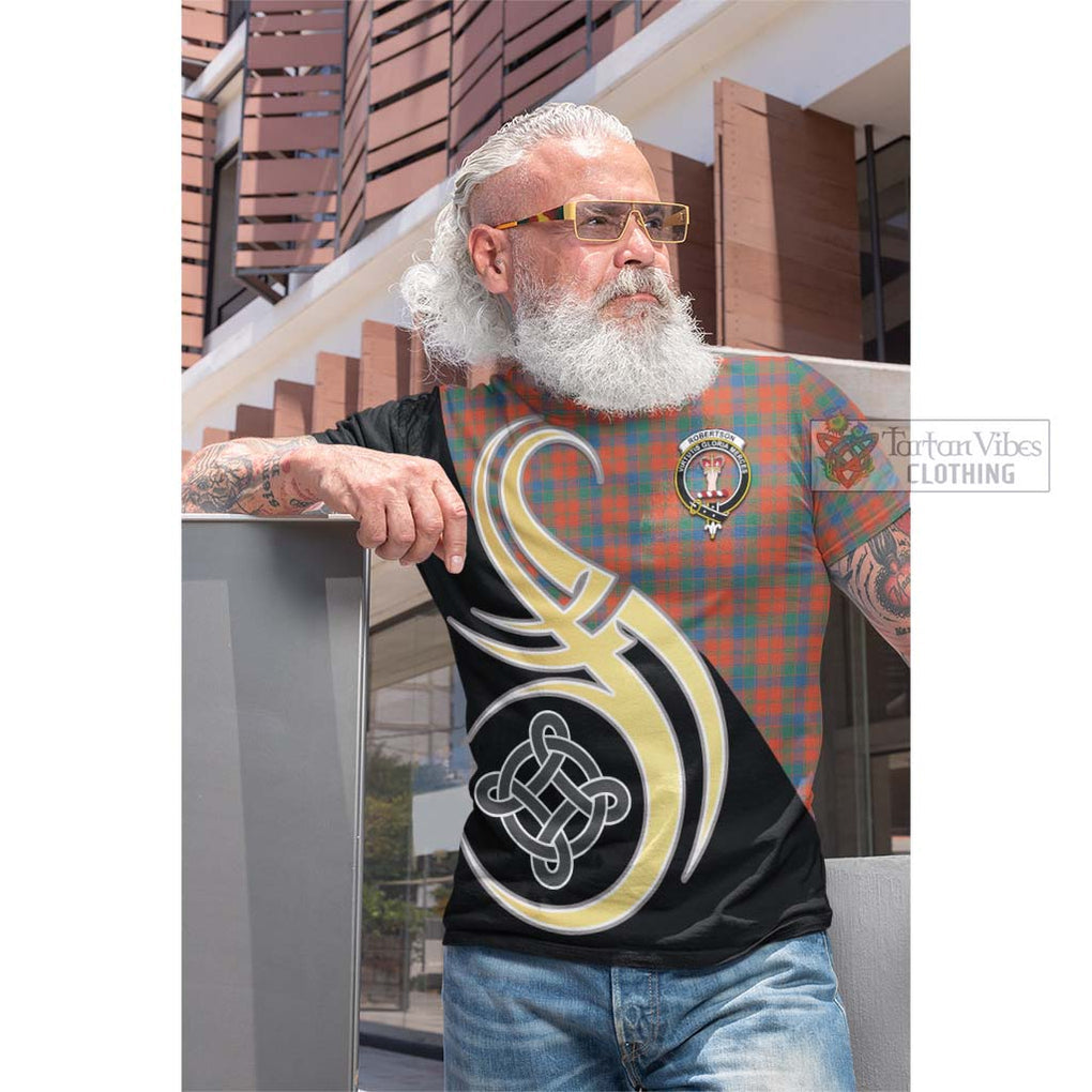 Tartan Vibes Clothing Robertson Ancient Tartan Cotton T-shirt with Family Crest and Celtic Symbol Style