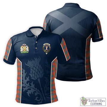 Robertson Ancient Tartan Men's Polo Shirt with Family Crest and Scottish Thistle Vibes Sport Style