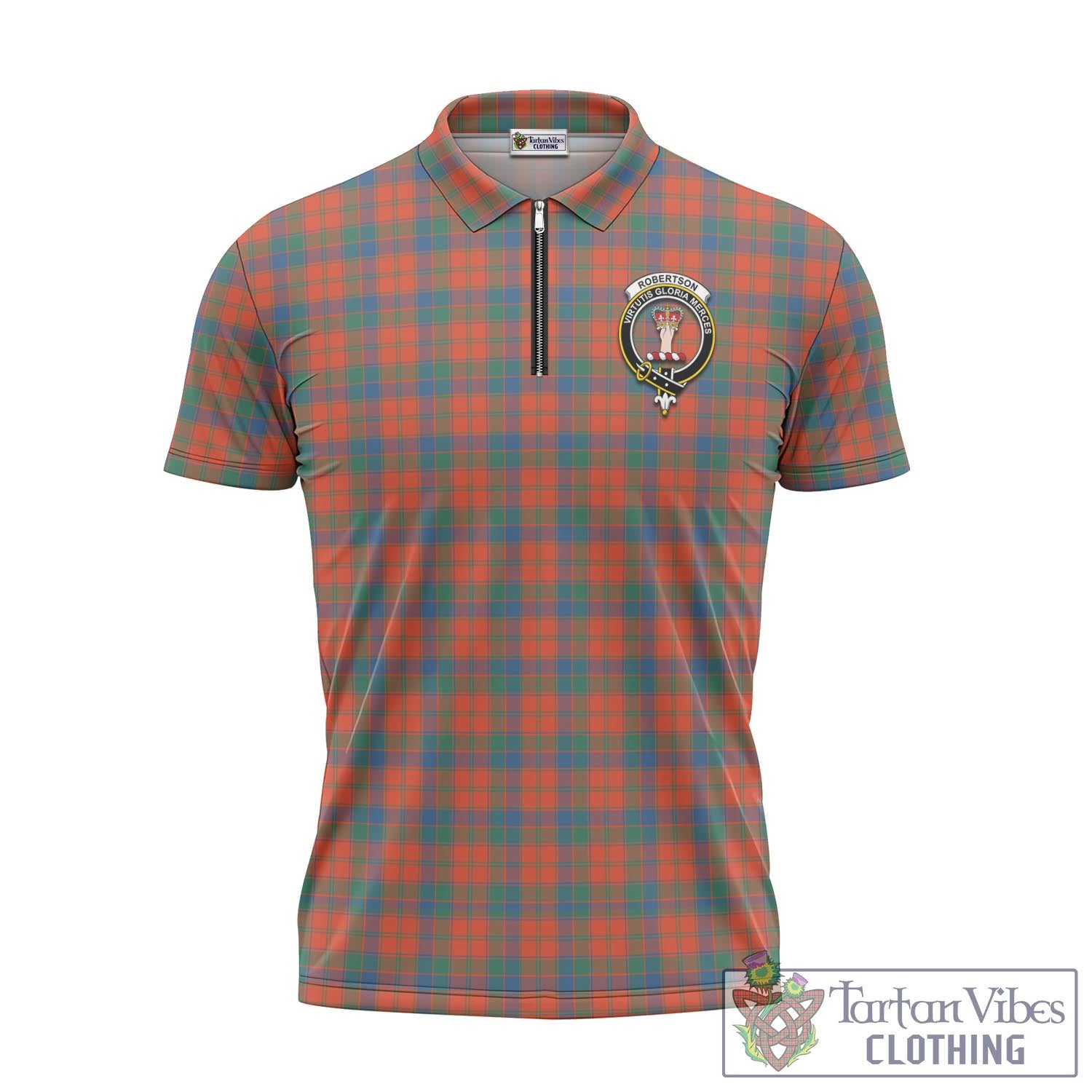 Tartan Vibes Clothing Robertson Ancient Tartan Zipper Polo Shirt with Family Crest