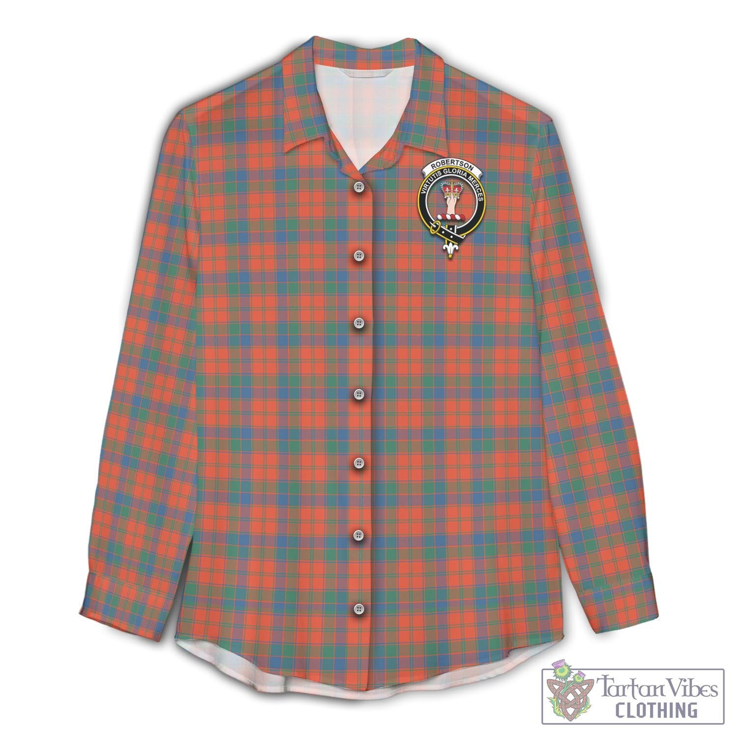 Tartan Vibes Clothing Robertson Ancient Tartan Womens Casual Shirt with Family Crest