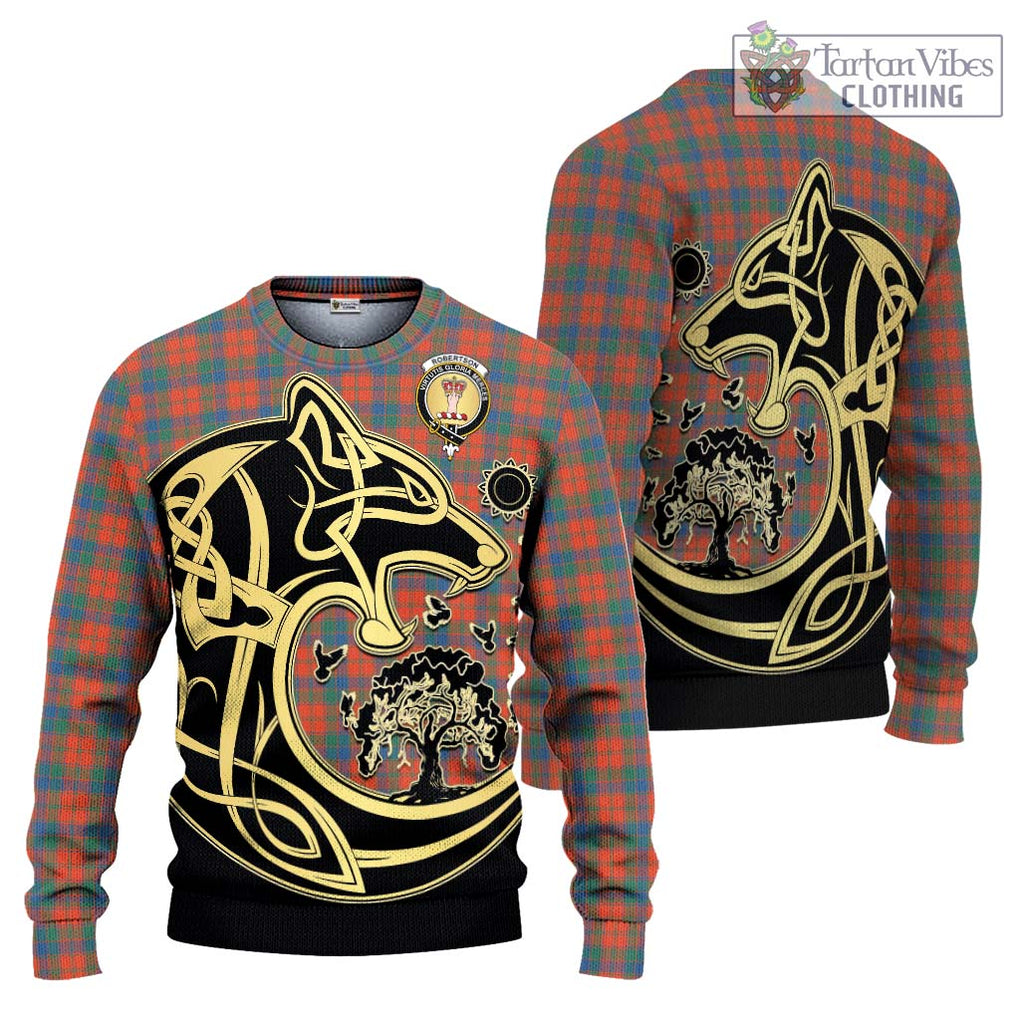 Robertson Ancient Tartan Knitted Sweater with Family Crest Celtic Wolf Style Unisex - Tartan Vibes Clothing