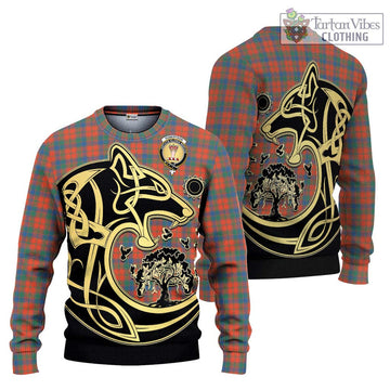 Robertson Ancient Tartan Ugly Sweater with Family Crest Celtic Wolf Style