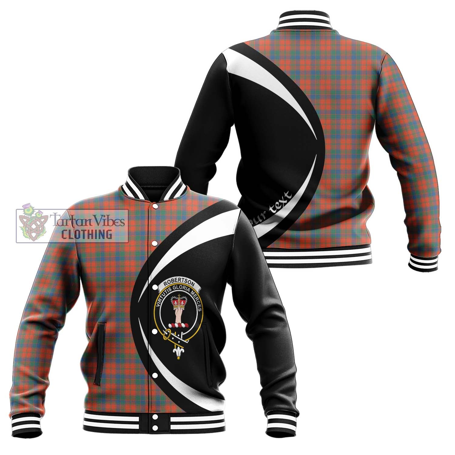 Robertson Ancient Tartan Baseball Jacket with Family Crest Circle Style Unisex - Tartan Vibes Clothing