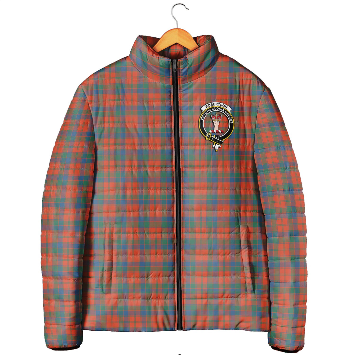 Robertson Ancient Tartan Padded Jacket with Family Crest Men's Padded Jacket - Tartan Vibes Clothing