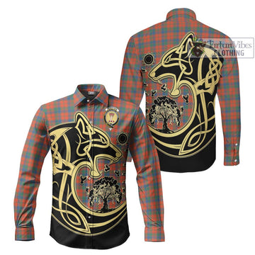 Robertson Ancient Tartan Long Sleeve Button Shirt with Family Crest Celtic Wolf Style