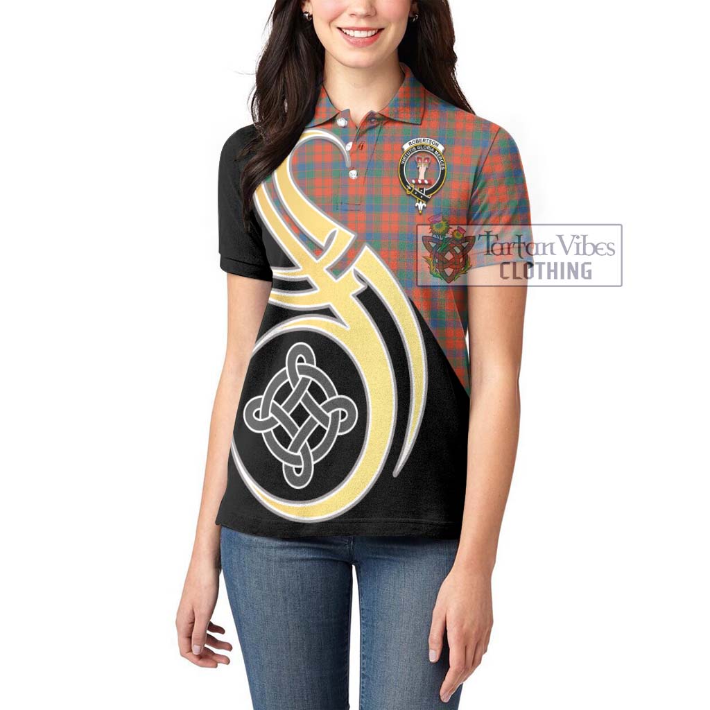 Robertson Ancient Tartan Women's Polo Shirt with Family Crest and Celtic Symbol Style Women - Tartan Vibes Clothing