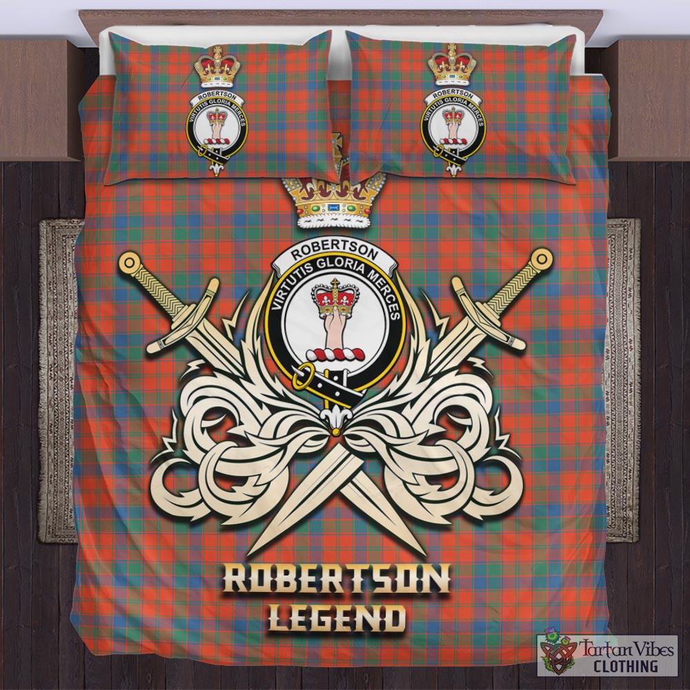 Tartan Vibes Clothing Robertson Ancient Tartan Bedding Set with Clan Crest and the Golden Sword of Courageous Legacy