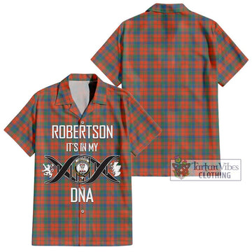 Robertson Ancient Tartan Short Sleeve Button Shirt with Family Crest DNA In Me Style